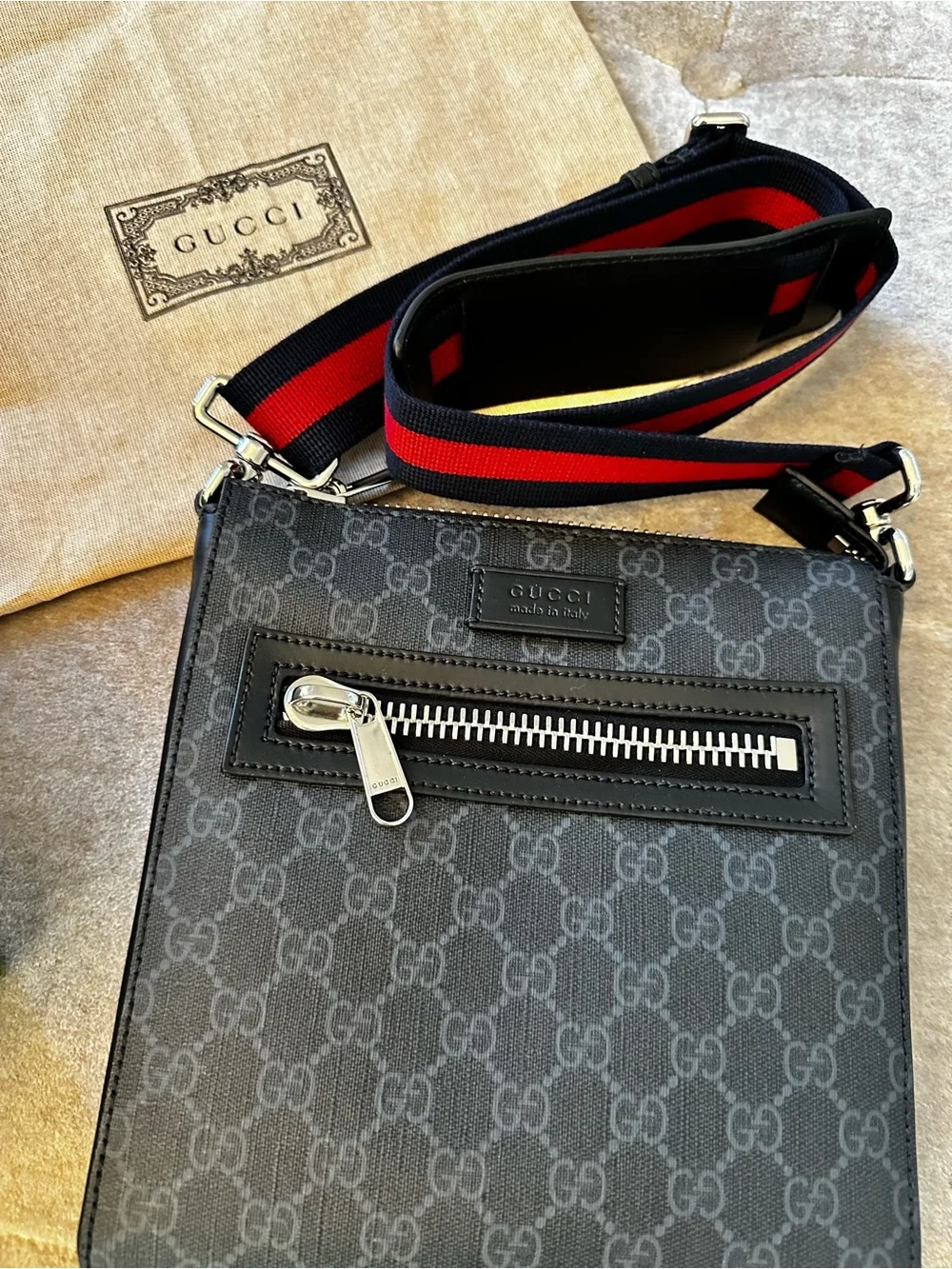 Gucci Men's GG Supreme Web Flat Messenger Crossbody Bag